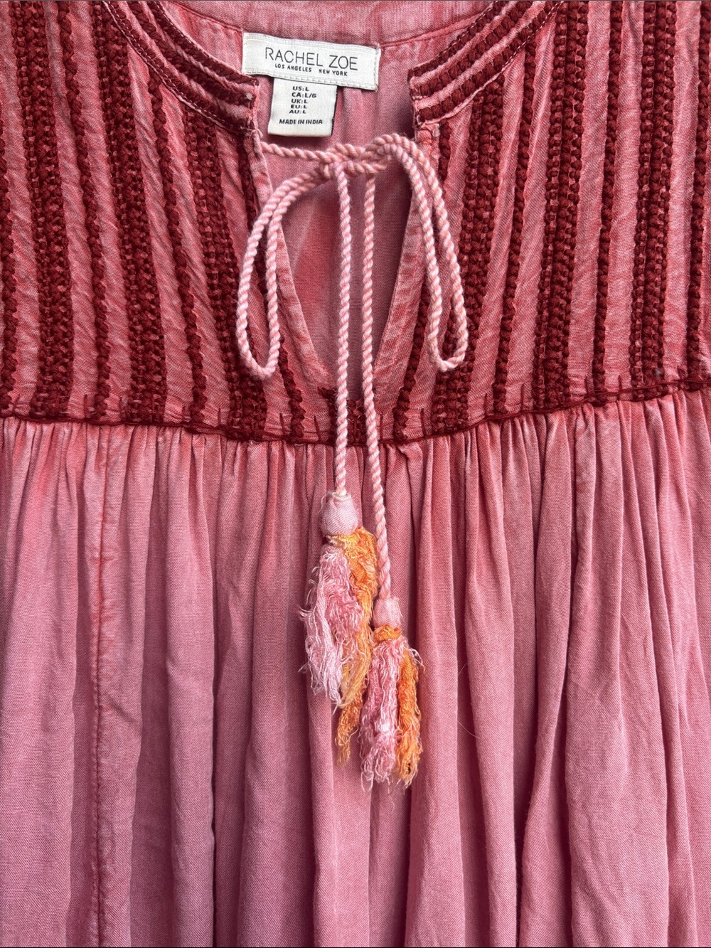 Rachel Zoe Rose-Pink flowy Embroidered Tassel Sleeveless Top - Picture 3 of 7
